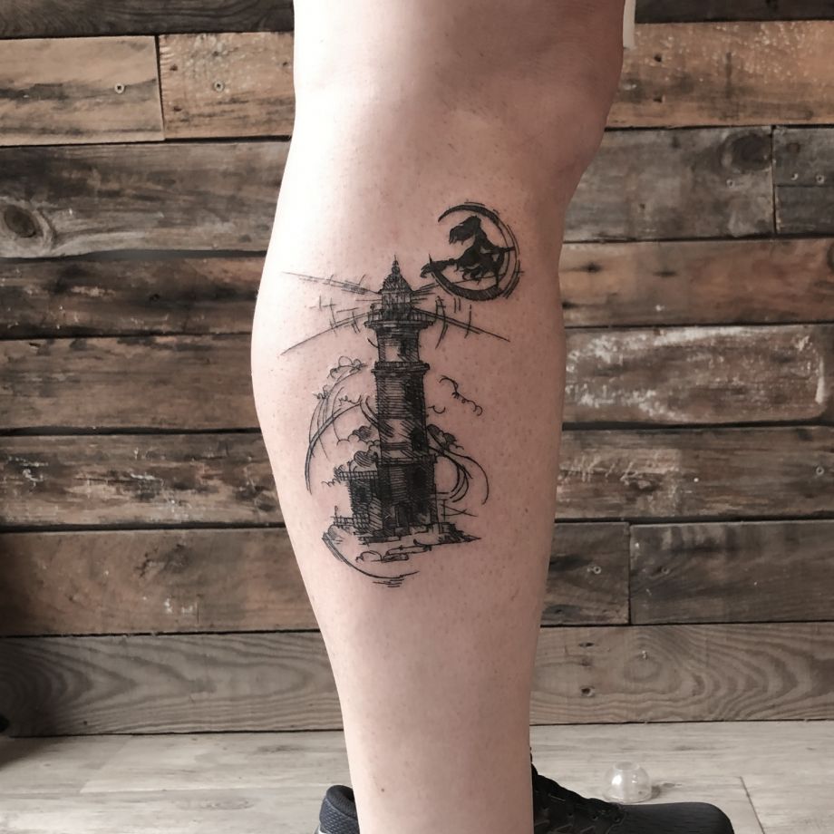 Tatuaje scketch de un faro